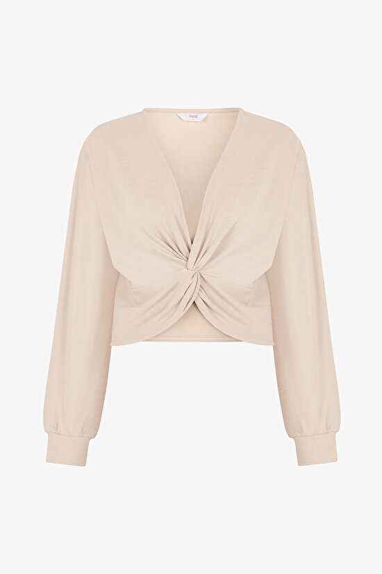 Taş Rengi Cotton Modal Blend Twisted Sweatshirt - 1