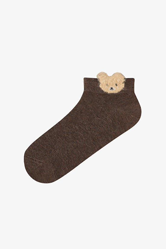Beyaz Kahve Cute Teddy Bear Pamuklu 3 Çift Patik Çorap - 3
