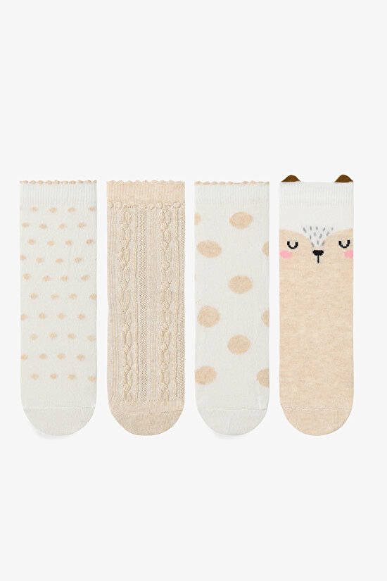 Çok Renkli Kız Çocuk Cream Hedgehog 4lü Soket Çorap - 1