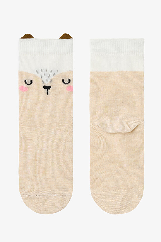 Çok Renkli Kız Çocuk Cream Hedgehog 4lü Soket Çorap - 6