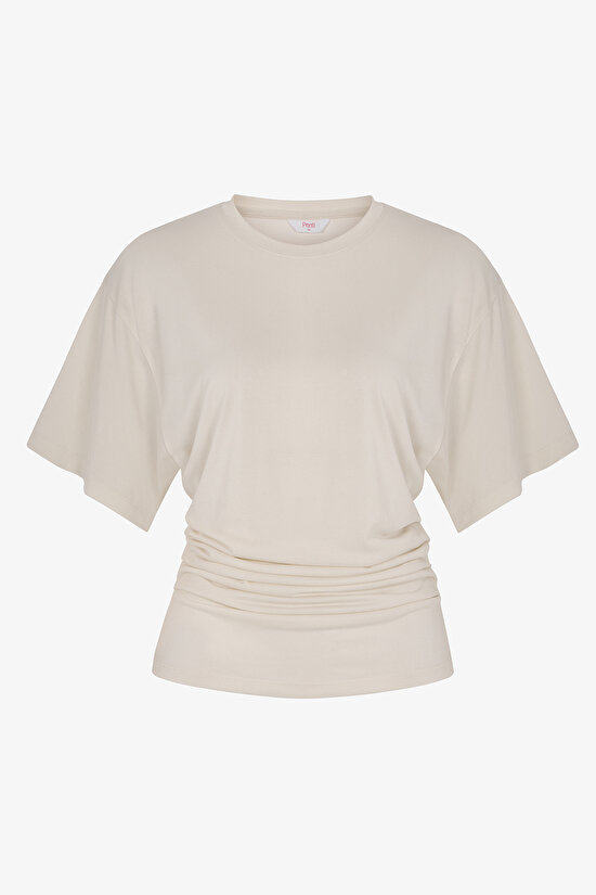 MODAL WAIST DETAIL T-SHIRT, L, EC21 ECRU
