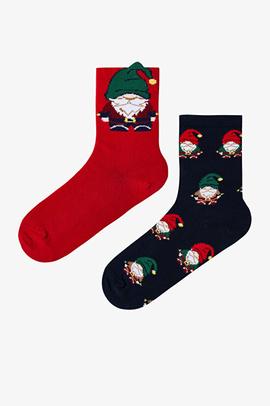 Çok Renkli Erkek Çocuk Xmas Genie 2li Soket Çorap - 1