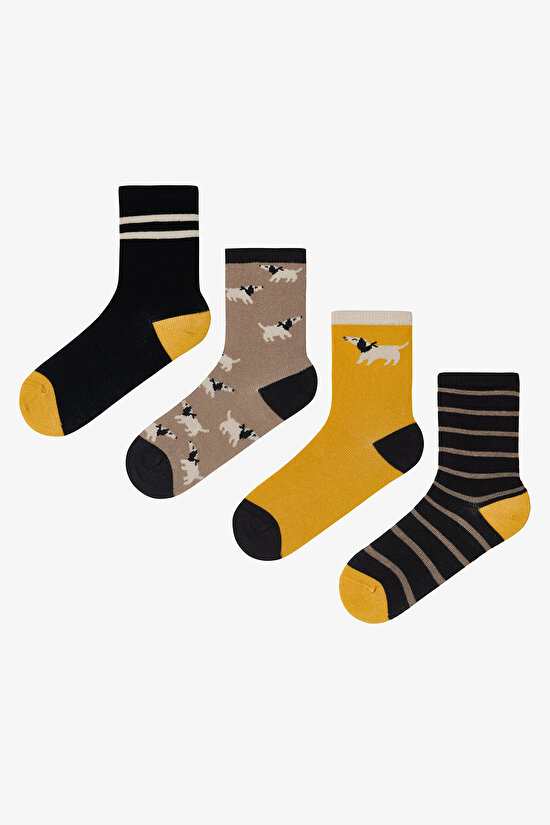 Boys Hunter Dog Patterned 4-Pack Socket Socks - 1