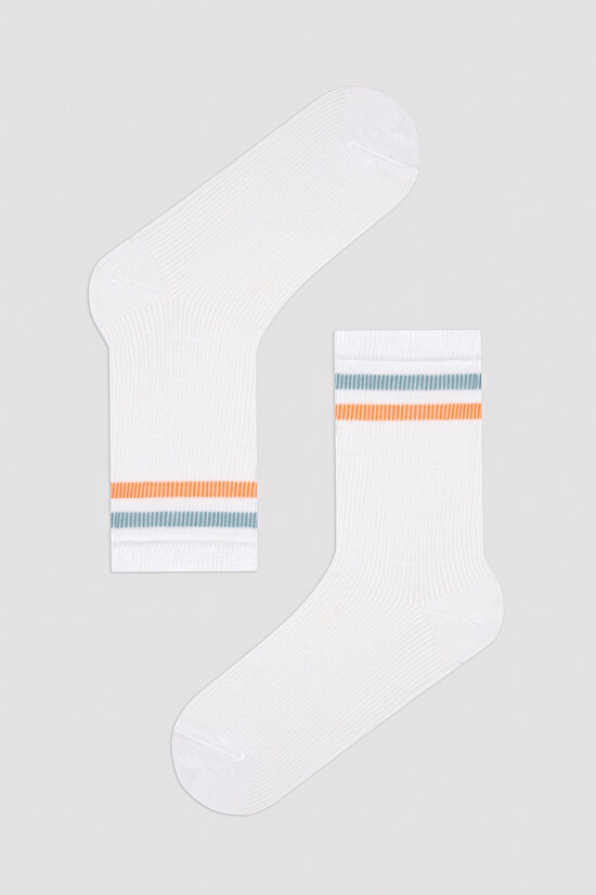 Colorful Stripe Beyaz 2li Soket Çorap - 3
