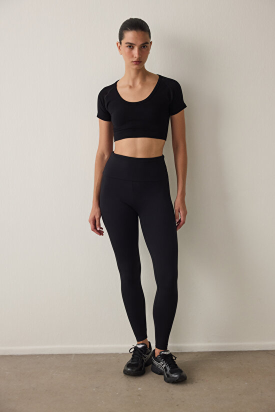 Black High Waist Foldable Leggings - 4