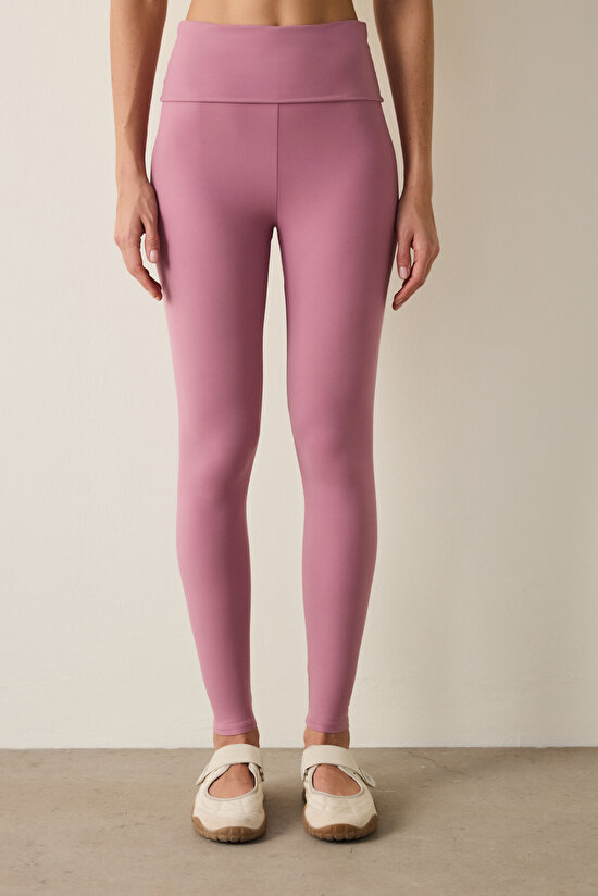 Pink High Waist Foldable Leggings - 6