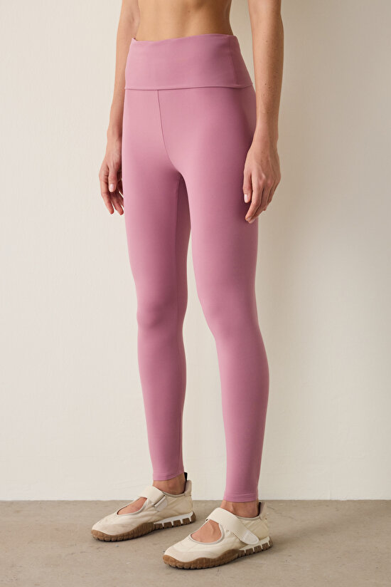 Pink High Waist Foldable Leggings - 7