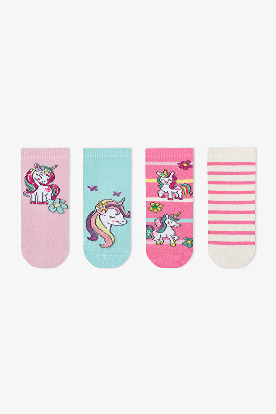 Girls' Unicorn Dreamland Cotton 4 Pack Ankle Socks - 1