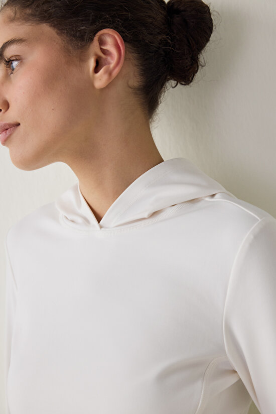 White Thermal Effect Long Sleeve Hooded Top - 4