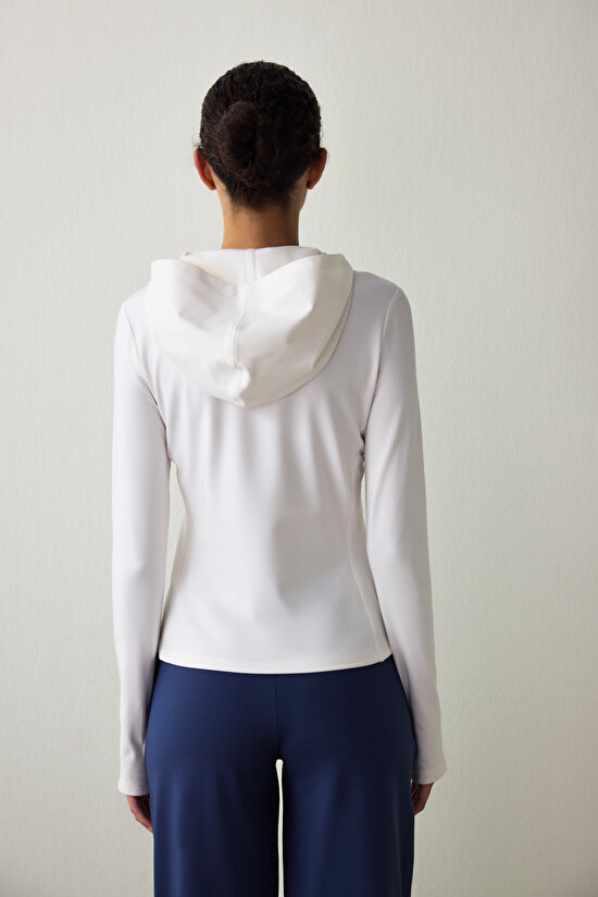 White Thermal Effect Long Sleeve Hooded Top - 8