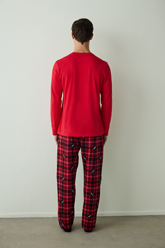 Erkek Klasik Slogan Baskılı Pamuklu Pijama Takımı Erkek Klasik Slogan Baskılı Pamuklu Pijama Takımı - 5