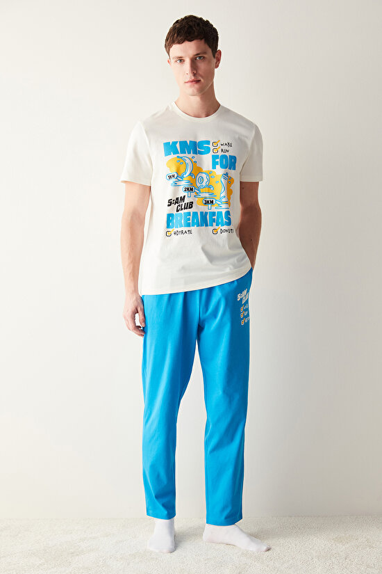Erkek Wake Up Yazılı Çok Renkli Pijama Takımı - 1