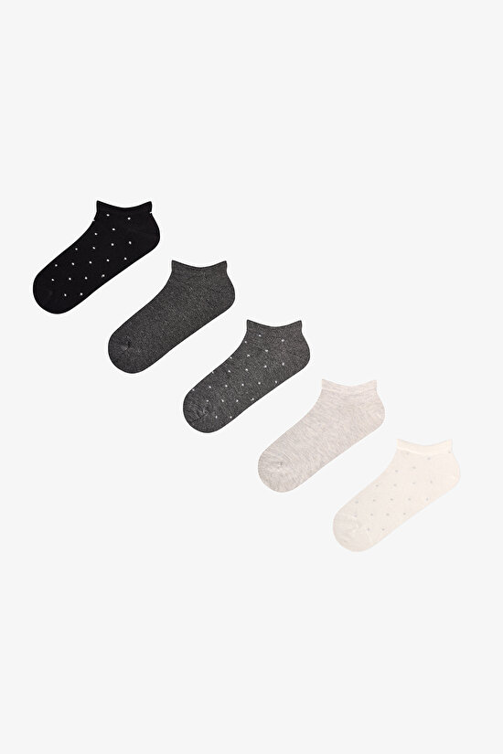Light Grey Black Classic Polka Dot Cotton 5 Pack Liner Socks - 1