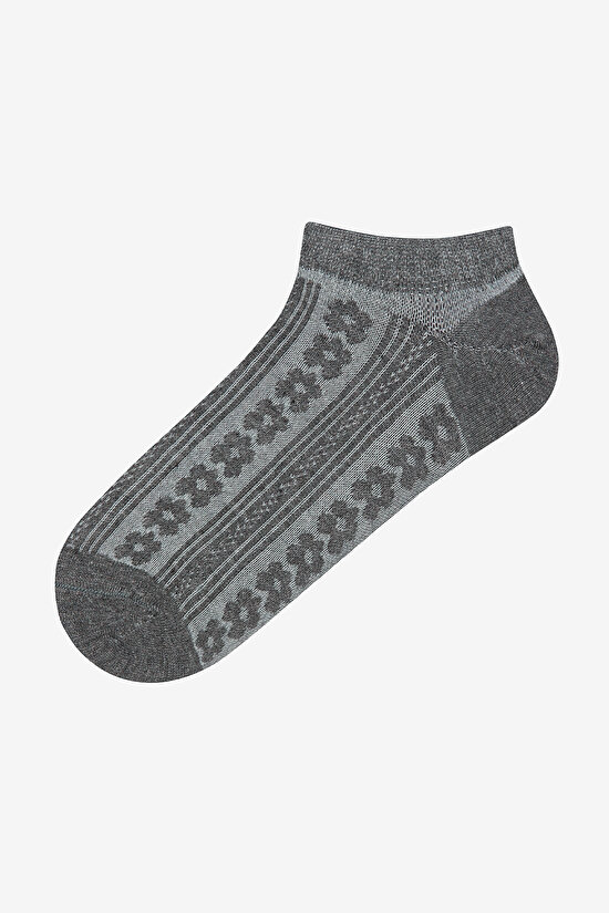 3 Çift Pamuklu Kendinden Çiçek Desenli Burun Dikişsiz Sneaker Çorap - 4