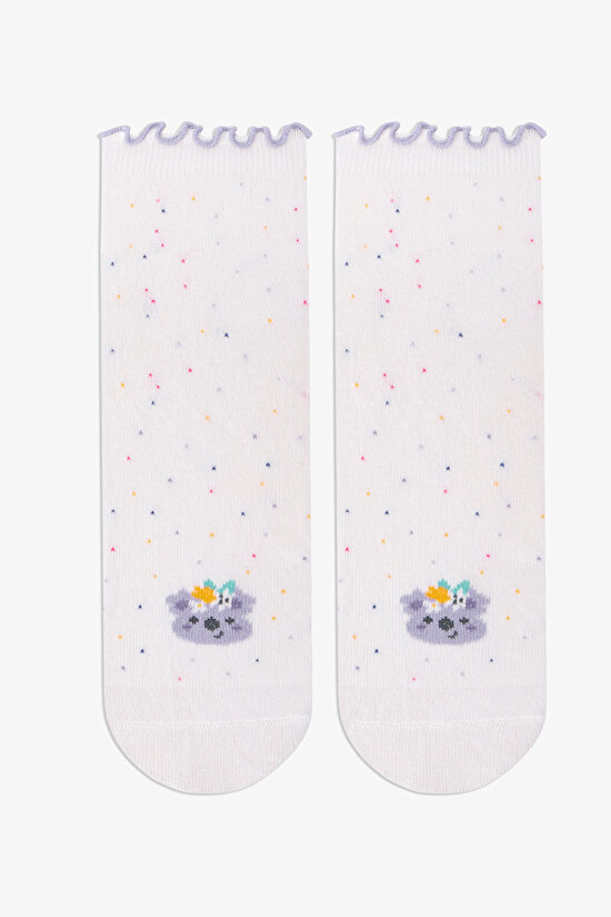 3 Çift Pamuklu Minik Puantiyeli ve Hayvan Desenli Ara Boy Soket Çorap - 4