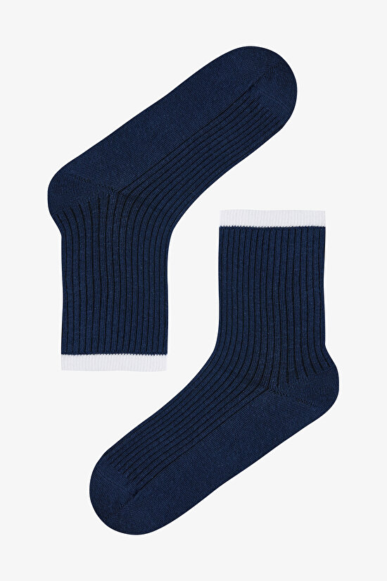 Navy - Beyaz Marine Stripe 5'li Soket Çorap - 2