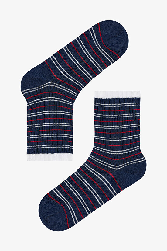 Navy - Beyaz Marine Stripe 5'li Soket Çorap - 3