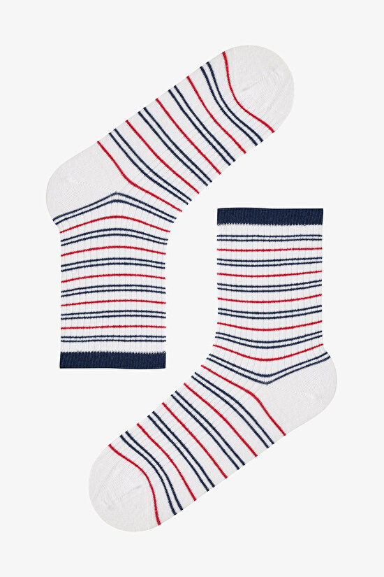 Navy - Beyaz Marine Stripe 5'li Soket Çorap - 4