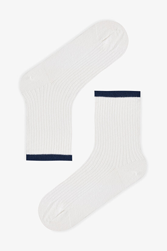 Navy - Beyaz Marine Stripe 5'li Soket Çorap - 5
