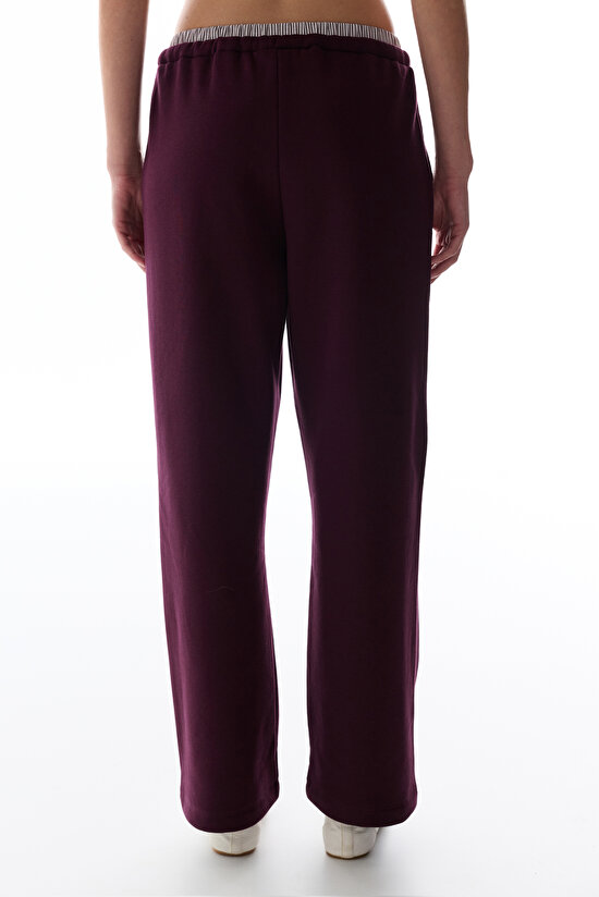 Bordo Katmanlı Geniş Paça Pantolon - 3