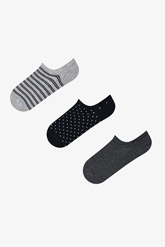 3 Pairs Seamless Toe Polka Dot & Stripe Patterned Sneaker Socks - 1