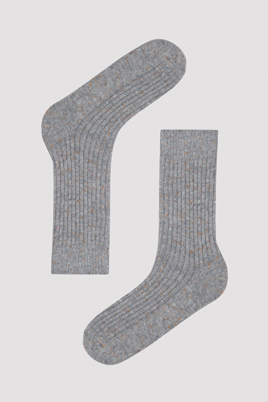 Ribbed Gri Soket Çorap - 1