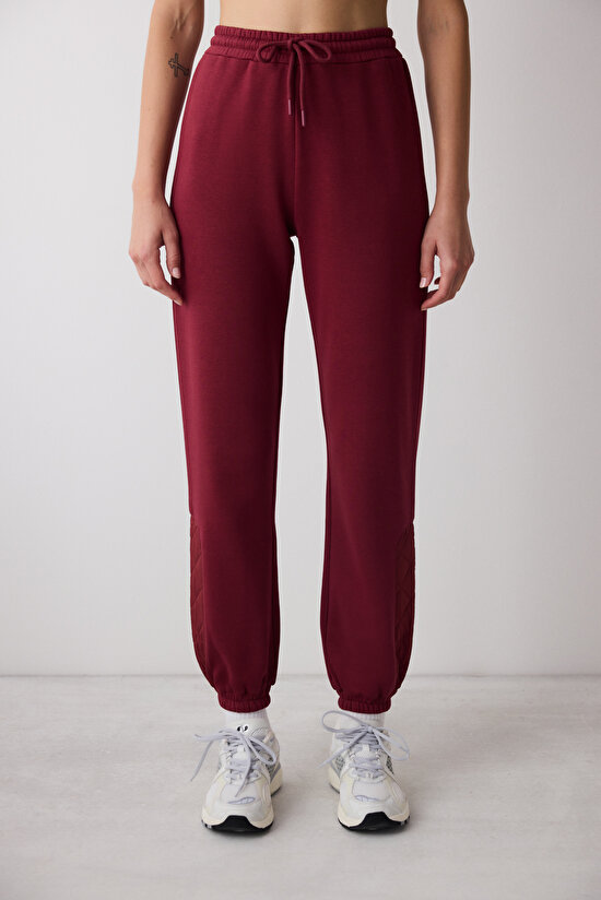 Bordo Yüksek Bel Kapitone Detay Perla Eşofman Altı - Saude Koleksiyonu  - 3