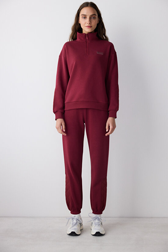 Bordo Yüksek Bel Kapitone Detay Perla Eşofman Altı - Saude Koleksiyonu  - 4