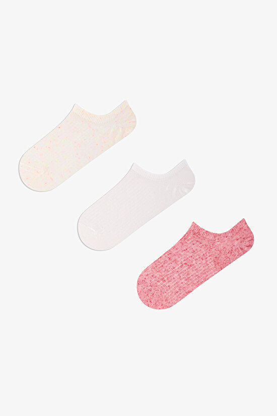 3 Çift Pamuklu Renkli Kendinden Desenli Sneaker Çorap - 1