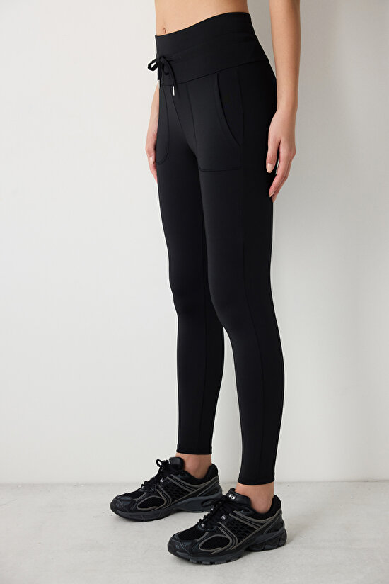 Siyah Comfort Yüksek Bel Cep Detaylı Bilek Boy Tayt - 7