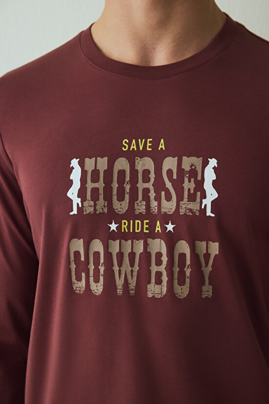 Erkek Cowboy Slogan Baskılı Pijama Takımı - 4