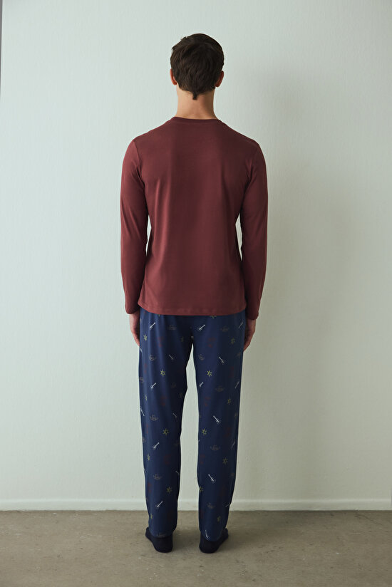 Erkek Cowboy Slogan Baskılı Pijama Takımı - 5