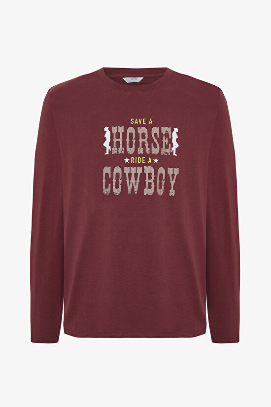 Erkek Cowboy Slogan Baskılı Pijama Takımı - 7