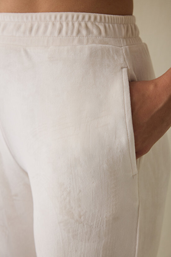 Bej Yumuşak Kadife Sıcak Tutan Termal Etkili Jogger Eşofman Altı - 4