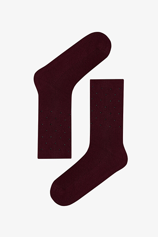 Bordo Mini Stone Soket Çorap - 1