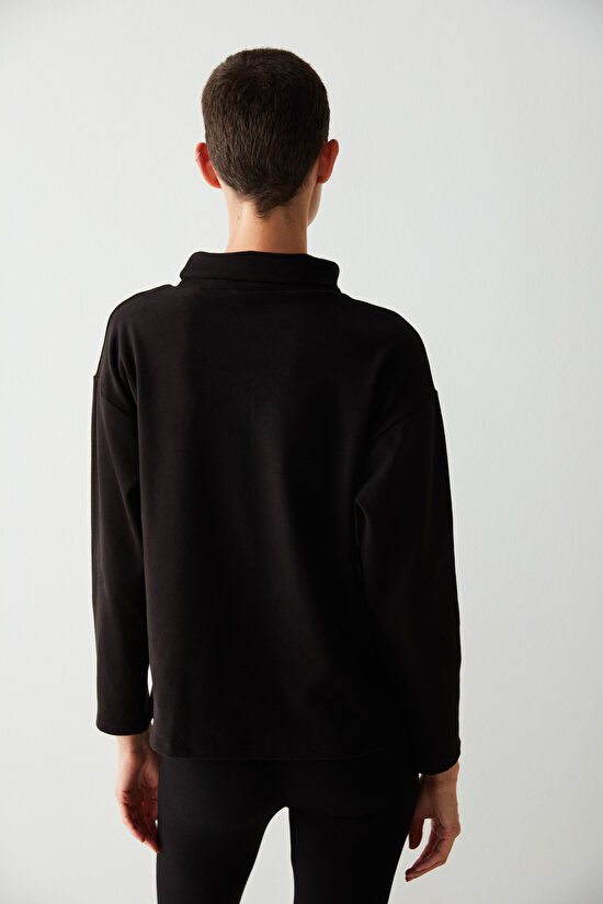 Siyah Yumuşak Dokulu Basic Sweatshirt - 5