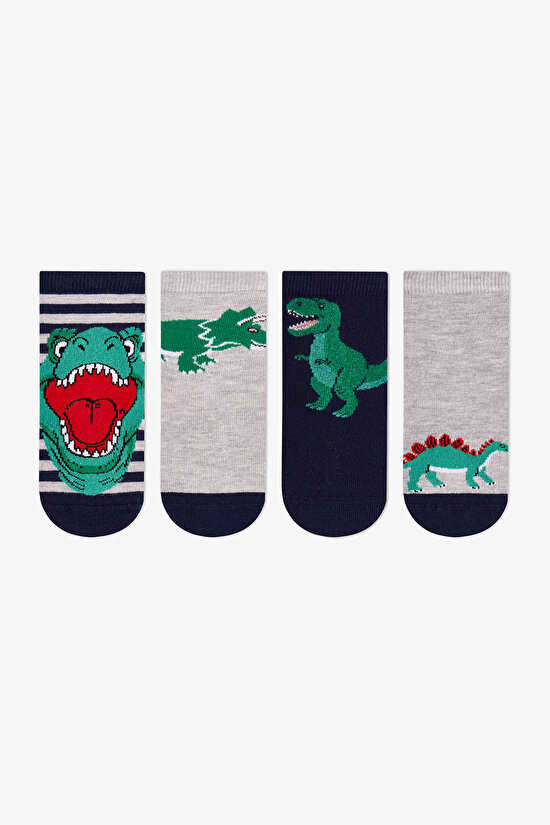 Erkek Çocuk Dino Bite Pamuklu 4 Çift Soket Çorap - 1