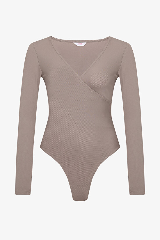 Antrasit Yaka Detay Uzun Kollu Bodysuit - 9
