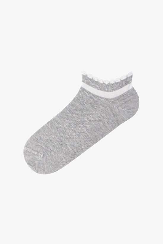3 Çift Burun Dikişsiz Pamuklu Bilek Detaylı Fırfırlı Patik Çorap - 3