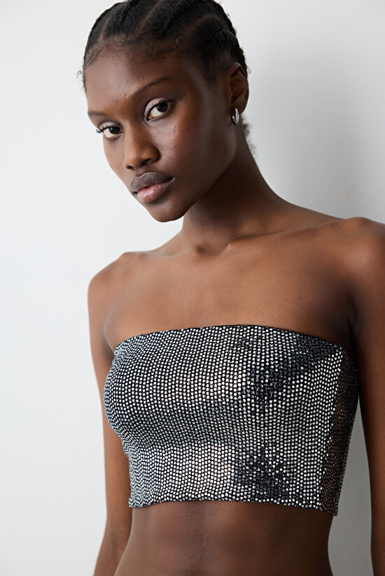 Gümüş Rengi Straplez Üst - 3