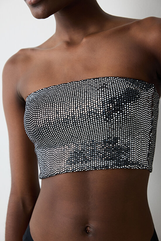 Gümüş Rengi Straplez Üst - 5