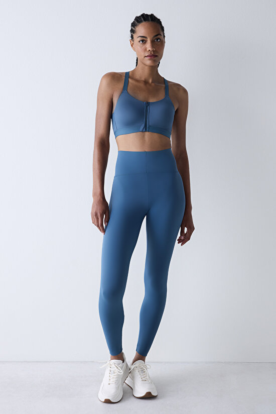 Petrol Rengi Yüksek Destek Fermuarlı Premium Spor Sütyeni - 3