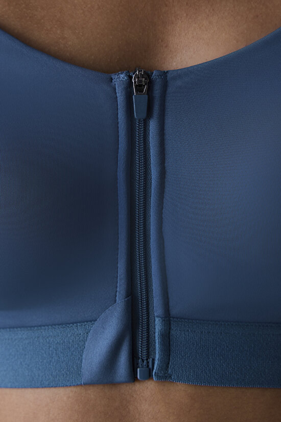 Petrol Rengi Yüksek Destek Fermuarlı Premium Spor Sütyeni - 5