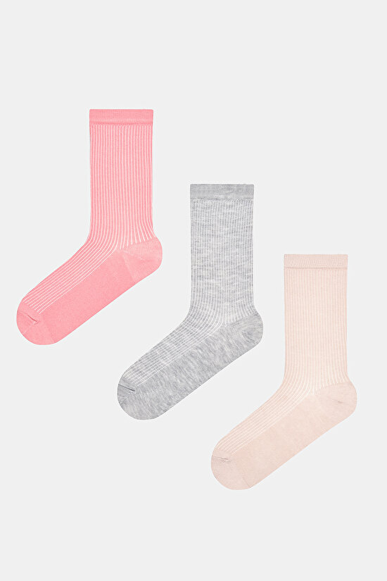 Basic Rib 3lü Soket Çorap - 1