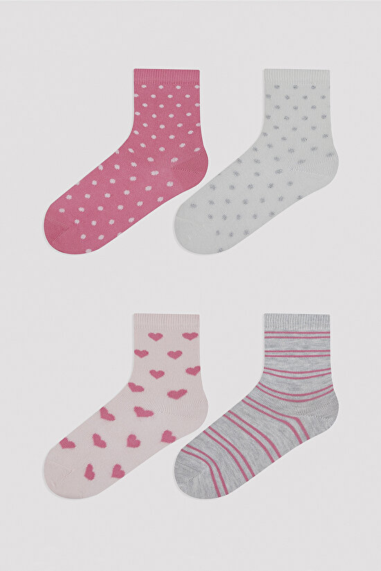Kız Çocuk Çoklu Desen 4 lü Soket Çorap - 1