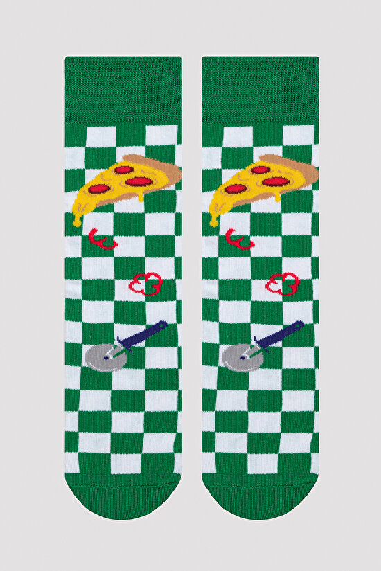 Erkek Pizza Yeşil Soket Çorap - 1