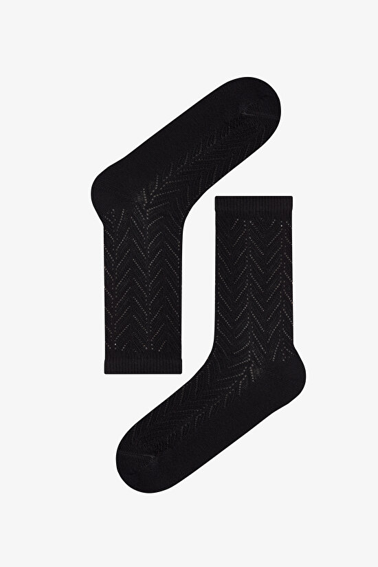 Beyaz Siyah Gri Braided Colosio Ajur Desenli Pamuklu 3 Çift Soket Çorap - 2