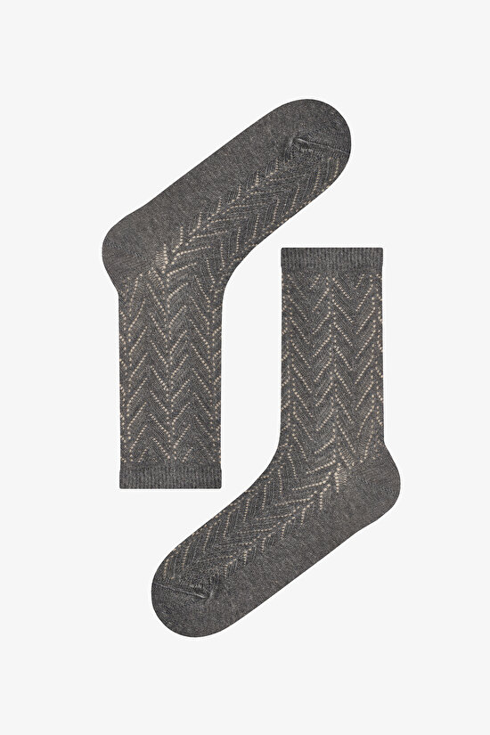 Beyaz Siyah Gri Braided Colosio Ajur Desenli Pamuklu 3 Çift Soket Çorap - 3