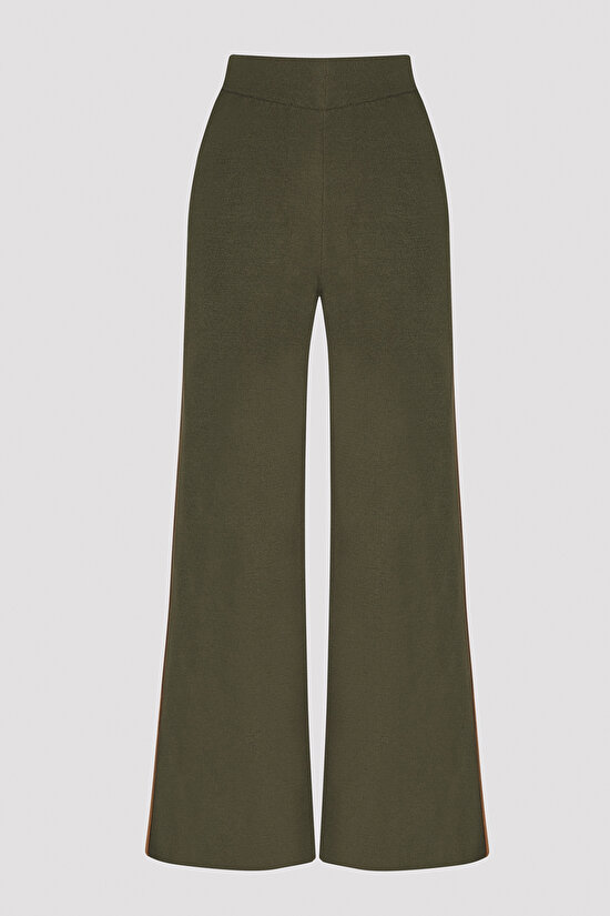 Yeşil Yüksek Bel Piping Triko Pantolon - 4