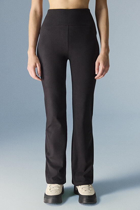 Black Warm Touch Zipper High Waist Flare Leggings - 2